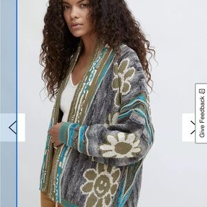 Kimchi Blue Boho Chunky Knit Cardigan Oversized Floral Slouchy Festival Sweater